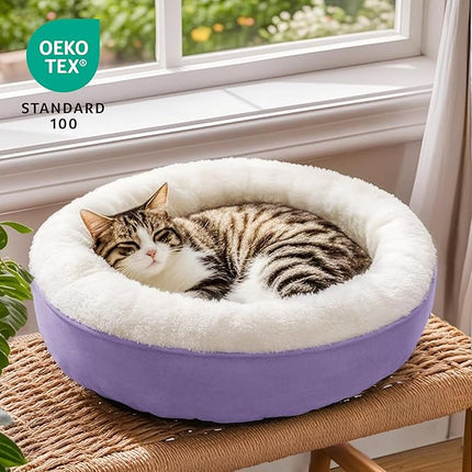 Love's cabin Round Donut Cat and Dog Cushion Bed, 20in Pet Bed for Cats or Small Dogs, Anti-Slip & Water-Resistant Bottom, Super Soft Durable Fabric Pet beds, Washable Luxury Bed Lavender