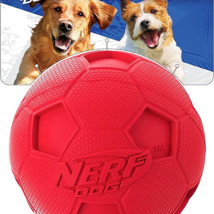 Nerf Dog Soccer Ball Dog Toy with Interactive Squeaker, Lightweight, Durable and Water Resistant, 4 Inches, for Medium/Large Breeds, Single Unit, Red