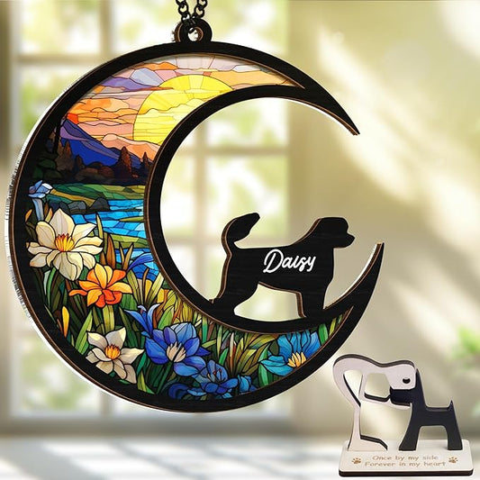 6'' Portuguese Water God Dog Memorial Suncatcher Custom Name Dog Breed Pet Ornament Window Car Hanging Sympathy Gift for Loss of Pet Passed Away Remembrance Gift for Dog Lovers SCD-B11-6-57