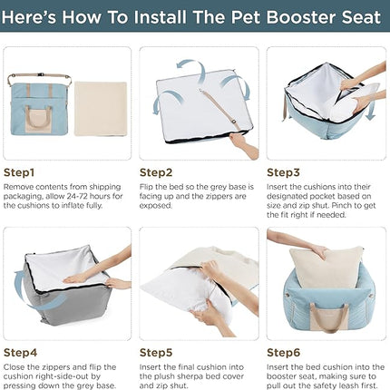 Lesure Small Dog Car Seat for Small Dogs - Soft Dog Booster Seat for Car with Storage Pocket and Clip-On Safety Leash and Thickened Memory Foam Filling, Pet Travel Carrier Bed, Light Blue