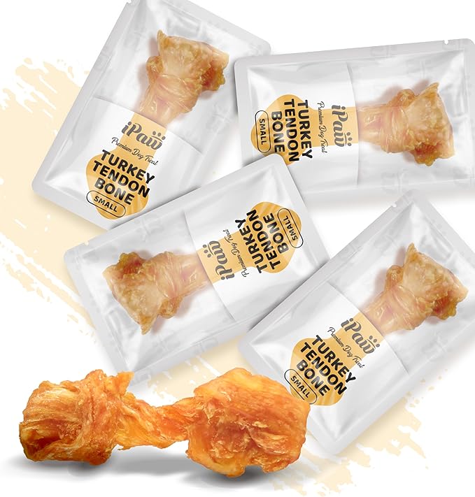 iPaw Turkey Tendon for Dogs, Ingredient Sourced from USA, Hypoallergenic, All Natural Human Grade Puppy Chew, Dog Treats for Signature Series, Rawhide Alternative, 4 Units/Pack Bone (Small)