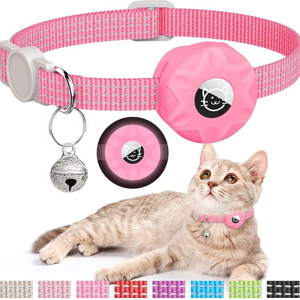 Apple AirTag Cat Collar, GPS Tracker Kitten Collar with Breakaway Feature, Lightweight and Reflective, Perfect for Girl or Boy Cats and Puppies (Luminous Pink)