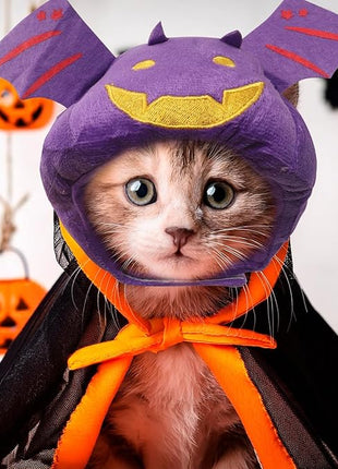 Cat Halloween Costumes Halloween Bat Wing Hat for Dogs Cats Adjustable Cute Purple Bat Cap Festival Pet Head Dress Up Accessories for Halloween Puppy Kitten Cosplay Costume Gifts
