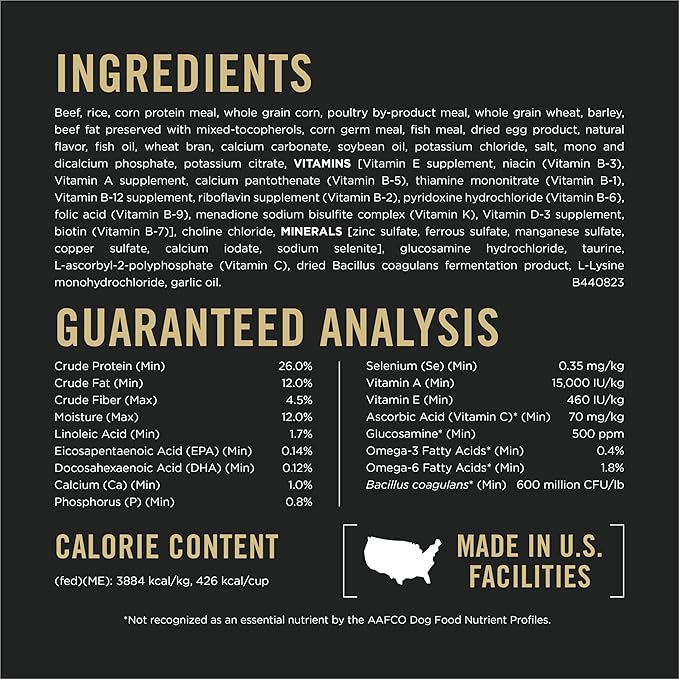 Purina Pro Plan Large Breed Dry High Protein Dog Food with Probiotics for Dogs, Beef and Rice Formula - 18 lb. Bag