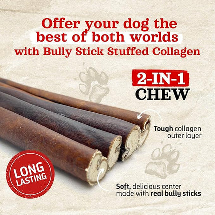 Natural Farm Bully Sticks Stuffed Collagen Sticks for Dogs (12 Inch, 5-Pack), Rawhide-Free Collagen Sticks, Natural Dog Chews, Long Lasting, for Small, Medium and Large Dogs, Great Rawhide Alternative