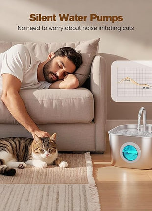 Cat Water Fountain Stainless Steel: Pet Fountains for Cats/Dog Indoor Automatic Waterer Bowls for Drinking Small Animal Water Dispenser Metal Pets Watering Faucet Bottle Auto Kitty Watering Supplies