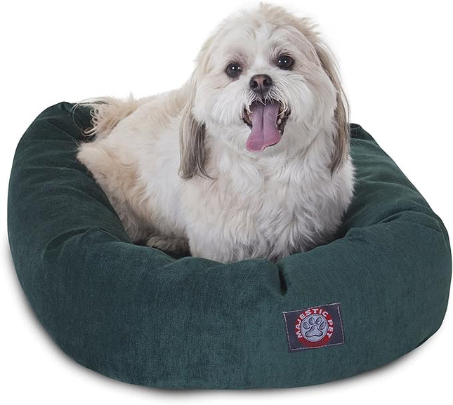 Majestic Pet 24 Inch Micro Velvet Calming Dog Bed Washable – Cozy Soft Round Dog Bed with Spine for Head Support - Fluffy Donut Puppy Mat 24x19x7 (inch) Small – Marine (2025)