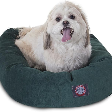 Majestic Pet 24 Inch Micro Velvet Calming Dog Bed Washable – Cozy Soft Round Dog Bed with Spine for Head Support - Fluffy Donut Dog Bed 24x19x7 (inch) – Round Pet Bed Small – Marine