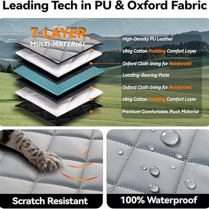 Hard Bottom Car Seat Cover for Dogs, PU+Plush Dog Car Seat Cover for Back Seat, Waterproof Backseat Extender for Dogs in Car (Grey, XL - Full-Size SUVs & Trucks)