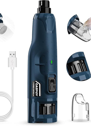 Casfuy Dog Nail Grinder Quiet - (45db) 6-Speed Pet Nail Grinder with 2 LED Lights for Large Medium Small Puppy Dogs/Cats, Professional 3 Ports Rechargeable Electric Dog Nail Trimmer with Dust Cap