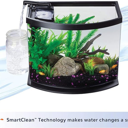 Aqueon LED MiniBow Small Aquarium Fish Tank Kit with SmartClean Technology, Black, 5 Gallon
