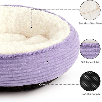 Love's cabin Round Donut Cat and Dog Cushion Bed, 25in Pet Bed for Small or Medium Dogs, Anti-Slip & Water-Resistant Bottom, Soft Durable Fabric Pet Beds, Washable Calming Cat Bed Lavender Stripe