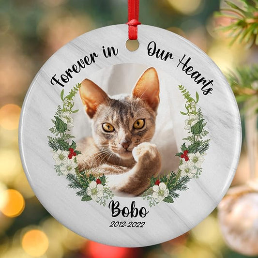 Pet Memorial Gifts, Personalized Dog Memorial Photo Ornament, Custom w/Name & Date - Forever in Our Hearts - 5 Designs - in Loving Memory, Pet Sympathy Gifts - Keepsake Loss of Dog Cat, D1