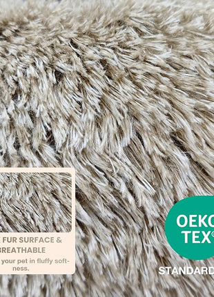 Calming Dog Bed Cat Bed Medium Size Dog - Donut Washable Medium Pet Bed, Warm Kitten Nest 24 inches Anti-Slip Round Fluffy Plush Faux Fur Cat Bed, Fits up to 25 lbs Pets, (Premium Brown)