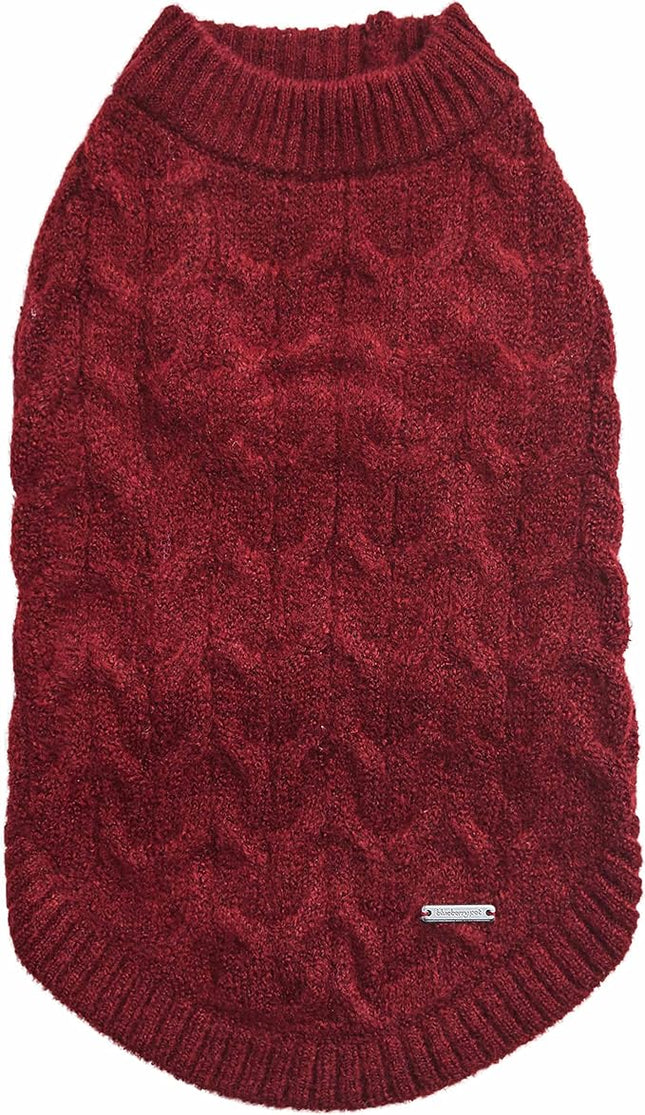 Blueberry Pet Classic Fuzzy Textured Knit Pullover Crew-Neck Dog Sweater in Burgundy Red, Back Length 22", Pack of 1 Clothes for Dogs