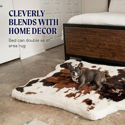 PupRug Orthopedic Dog Bed for Large Dogs with Fluffy Soft Faux Fur and Memory Foam for Joint Pain Relief, Machine Washable and Waterproof Couch Bed, Brown and White, Large/Extra Large