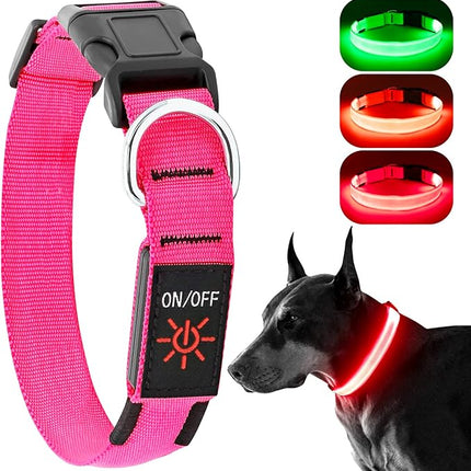 Light Up Collar, Led Dog Collar Adjustable, Rechargeable Waterproof, Night Walking Lights, Glow in Dark for Medium Large Dogs