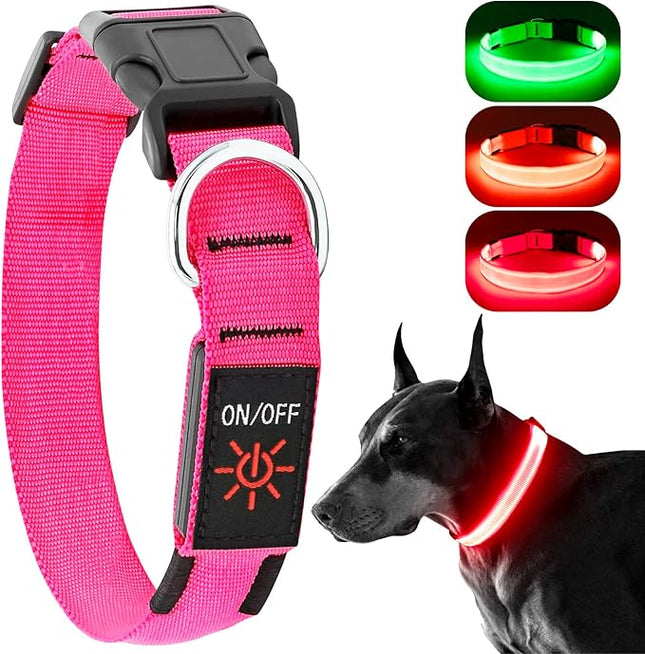 Light Up Dog Collar at Night, Led Dog Collar Adjustable, Rechargeable Waterproof, Dog Lights for Night Walking, Glow in The Dark Collar Light for Medium Large Dogs