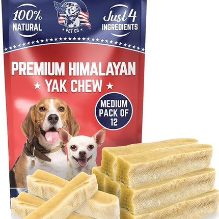 Devil Dog Pet Co. Himalayan Yak Cheese Dog Chews, Medium - 12 Pack, 100% Natural & Healthy, Lactose-Free, Long-Lasting Dog Treats, Premium Yak Milk Chew Bones for Dogs