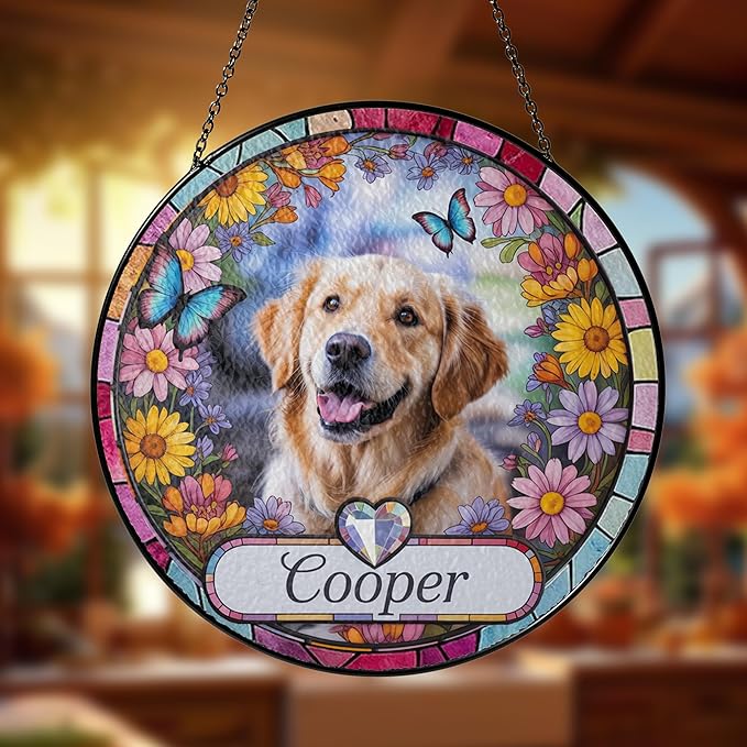 Gabita Custom Dog Portrait Stained Glass Window Hanging Light Catcher V3, Pet Memorial Stained Glass Photo, Dog Memorial Gift Pet Loss Sympathy Gift