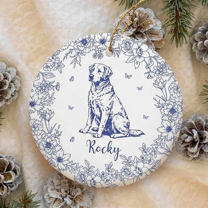 Personalized Chinoiserie Toile Pet Memorial Ornament – Custom Dog or Cat Christmas Ornament – Customizable with Name and Date – Unique Pet Lovers Gift – Pet Memorial Picture Ornament