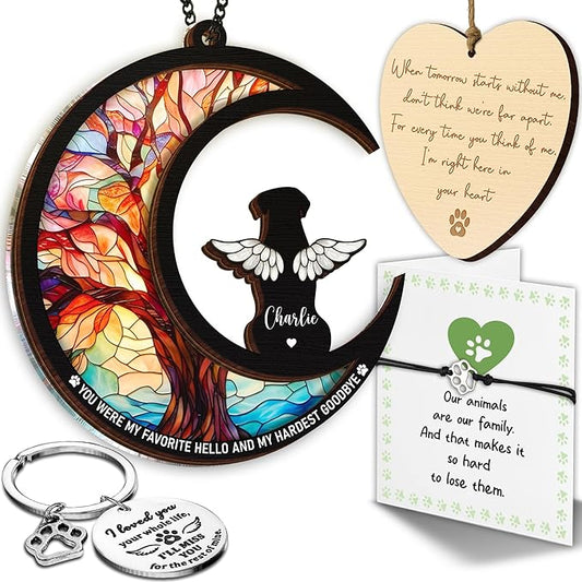 Personalized Dog Memorial Gifts, Pet Memorial Ornament, Sympathy Keychain for Dogs, Pet Remembrance Bracelet, Loss of Animal Sympathy Card, Rainbow Bridge Dog Loss Gift, Bereavement Suncatcher