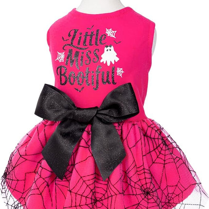 Fitwarm Little Miss Bootiful Halloween Dog Dress, Funny Costumes for Small Dogs Girl, Pet Outfit, Black, Hot Pink, Medium