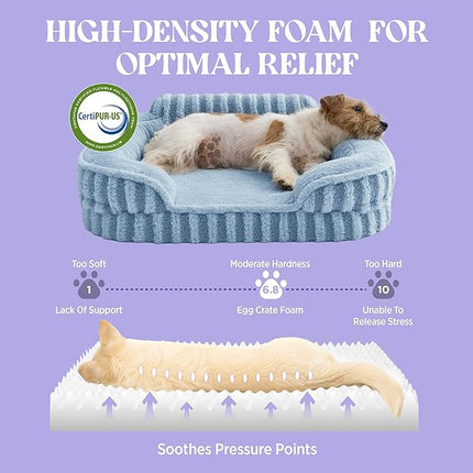 LE SURE Cute Dog Bed for Small Dogs, Orthopedic Waterproof Small Pet Beds with Sides, High Back Non-Slip Bottom and Egg-Crate Foam Puppy Couch Sofa with Washable Removable Cover, Blue