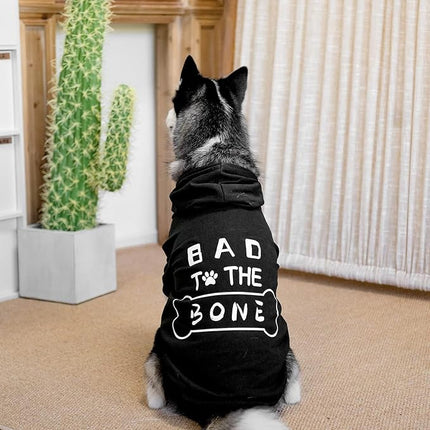 BINGPET Dog Hoodies,Bad to The Bone Printed Soft & Warm Puppy Sweatshirt Hooded with Harness Hole,Cold Protective Winter Coats Warm Puppy Pet Dog Clothes for Small Medium Large Dogs