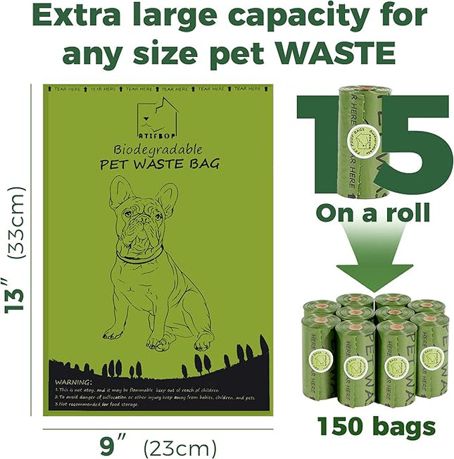 Biodegradable Dog Poop Bags 150 Count 10 Rolls with Dispenser, Thicken and Leak Proof Poop Bag Holders for Leashes(Scented)