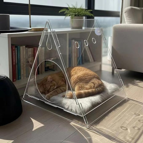 Cat Bed Cozy Triangle Acrylic cat Houses for Indoor Cats pet House for Indoor Cats & Small Dogs - Easy Assembly Puppy Essentials, Perfect for Small and Medium Pets