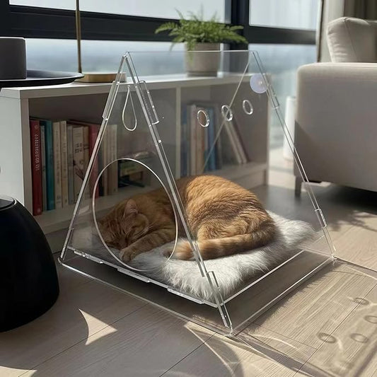 Cat Bed Cozy Triangle Acrylic cat Houses for Indoor Cats pet House for Indoor Cats & Small Dogs - Easy Assembly Puppy Essentials, Perfect for Small and Medium Pets
