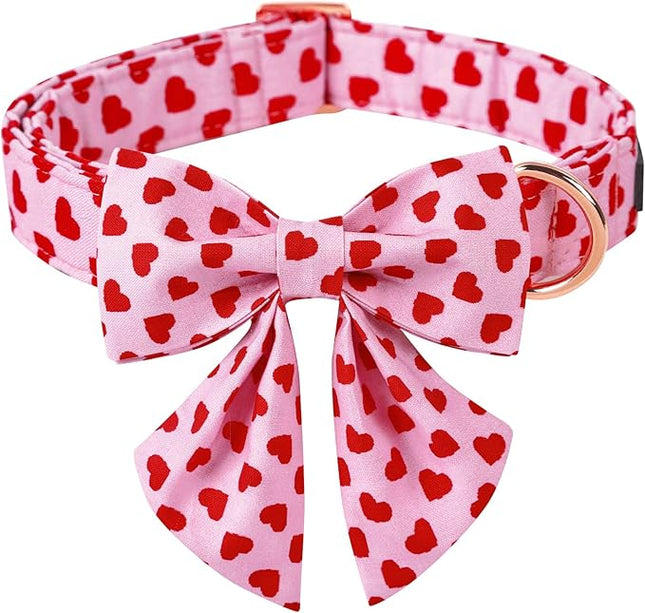 ARING PET Valentine's Day Dog Collar-Adorable Pink Heart Dog Collar with Sailor Bowtie, Comfortable Girl Dog Collars with Metal Buckle