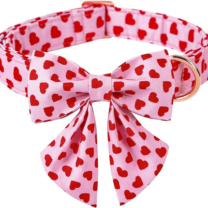 ARING PET Valentine's Day Dog Collar-Adorable Pink Heart Dog Collar with Sailor Bowtie, Comfortable Girl Dog Collars with Metal Buckle