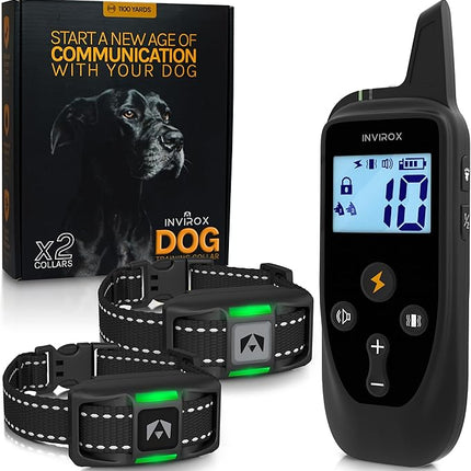 INVIROX Dog Training Collar for Large Dog X2 [2026 Edition] 123 Levels Dog E Collars 1100yd Range, 100% Waterproof, Rechargeable Electric Collars for Medium Dogs, E Collar for Large Dogs
