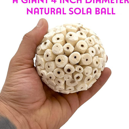by M&M 5108 Mega 4 Inch Sola Ball Pk2 - Large Handmade Natural Sola Wood Bird Foot Toys, Shreddable Spheres, Great for Chewing Beaks and Grabbing Feet, Excellent for Med to Lg Birds