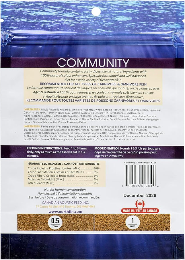 Northfin Fish Food Community Formula Slow Sinking Pellets (0.5mm 250g)