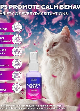 Calming Pheromone Spray & Scratch Repellent for Cats - Reduces Scratching Furniture, Pee - During Travel, Fireworks, Thunder, Vet Zone - Helps with Stress, Fighting, Hiding (60 ml (2 pack))