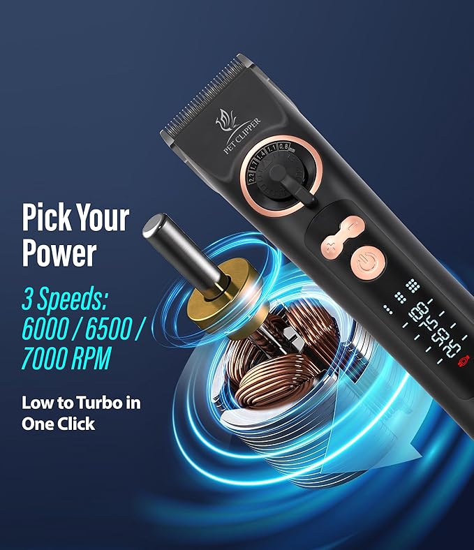 Professional Dog Grooming Clippers with 12H Runtime & Replaceable 440C Blade, 3-Speed Low Noise Electric Dog Shaver for Thick, Matted, Curly Hair, Cordless Clipper for Groomer & Home Use, Black