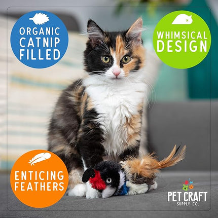 Pet Craft Supply Kitty Condor Crazy Catnip, Funny Cuddling Chasing Hunting Irresistible Stimulating Soft Plush Boredom Relief Interactive Cat Toy with Realistic Feathers, All Breed Sizes (Pack of 2)