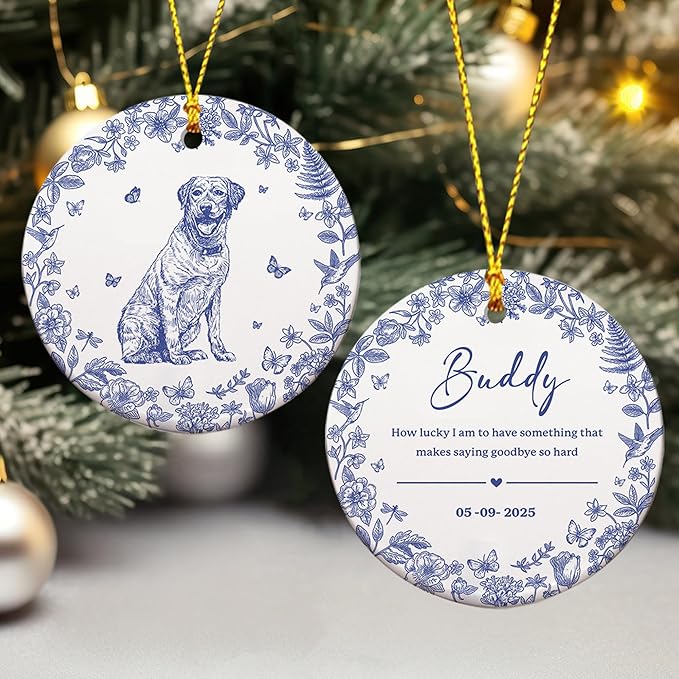 Personalized Chinoiserie Toile Pet Memorial Ornament – Custom Dog or Cat Christmas Ornament – Personalized with Name and Date – Custom Pet Picture Ornament – Pet Lovers Gift