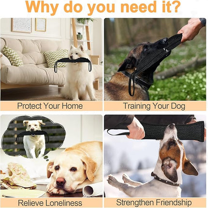 Dog Tug Toy Dog Bite Pillow Pull Toy with 2 Strong Handles Perfect for Tug of War, Puppy Interactive Play, Tear Resistant Bite Training Toys for Small Medium Large Dogs (Dark Black-Line)