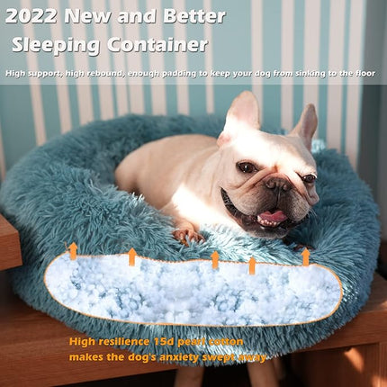 Blue Dog Bed for Small Dogs Fluffy Anti-Anxiety,Round Calming Bed for Small Size Pets Washble Snuggle Safe and Soft Puppy Bed Donut Machine Washable