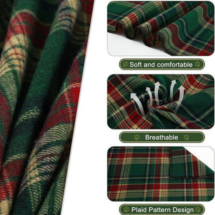 E-Clover Christmas Dog Bandana & Matching Scrunchie Green Red Plaid Pet Dog Scarf Cute Dogs Costumes Accessories for Small Medium Large Dogs