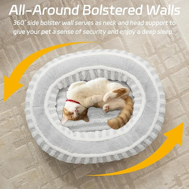 Small Dog Beds for Small Dogs, Washable Cat Beds for Indoor Cats with Anti-Slip Bottom, Supportive Soft Calming Sleeping Pet Bed for Puppy and Kitten, 21 inches, White