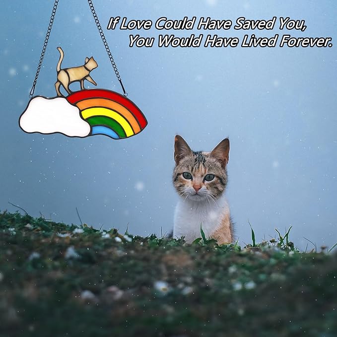 Orange Cat Decor Gifts for Cat Lovers, Stained Glass Window Hangings Cat Suncatcher for Window, Pet Cat Memorial Gifts for Women, Loss of Tabby Cat Sympathy Gifts