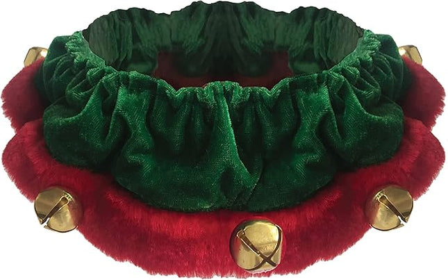 Huxley & Kent Ruff Pet Scrunchy | Elf (Medium) | Festive Christmas/Holiday Neckwear for Dogs/Cats | Fun Stretchable Costume Accessory | Soft Collar with Bells