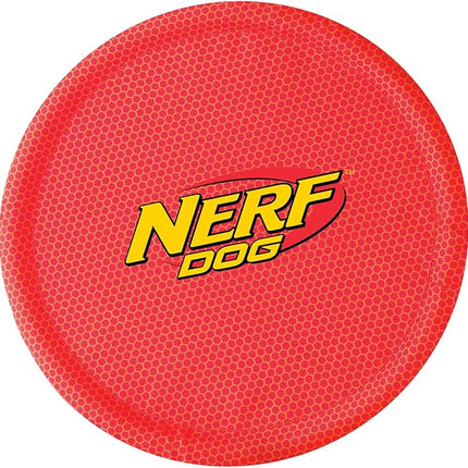 Nerf Dog Nylon Flyer Dog Toy, Flying Disc, Lightweight, Durable and Water Resistant, Great for Beach and Pool, 9 inch Diameter, for Medium/Large Breeds, Two Pack, Orange and Red (8959)