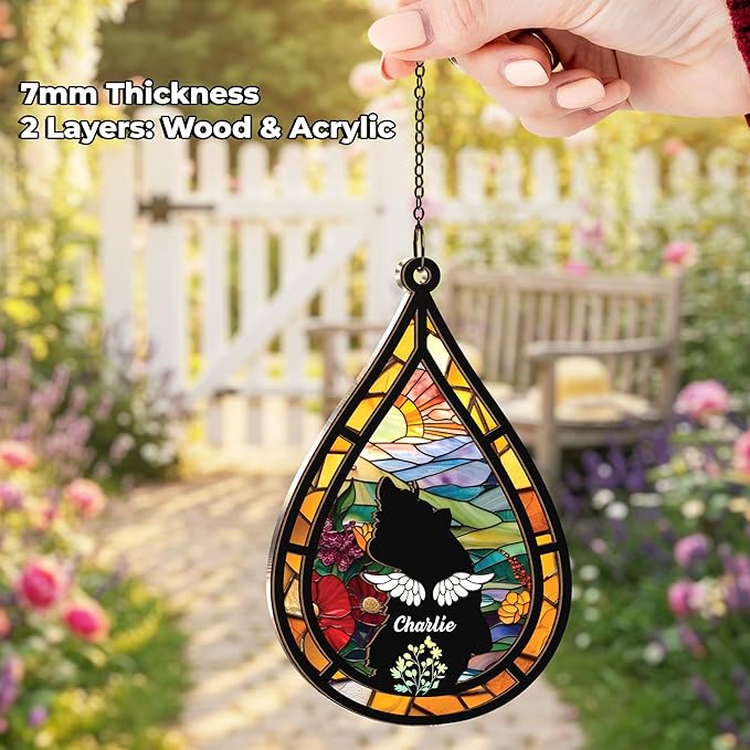 Personalized Angel Dog Memorial Suncatcher, Dog Cat Suncatcher Remembrance Gift, Engraved Pet Memorial Ornament, Pet Sympathy Keychain, Animal Loss Sympathy Card, Rainbow Bridge Pet Loss Gift