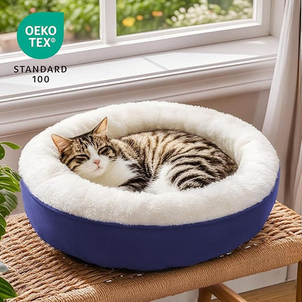 Love's cabin Round Donut Cat and Dog Cushion Bed, 20in Pet Bed for Cats or Small Dogs, Anti-Slip & Water-Resistant Bottom, Super Soft Durable Fabric Pet beds, Washable Luxury Cat & Dog Bed Navy Blue